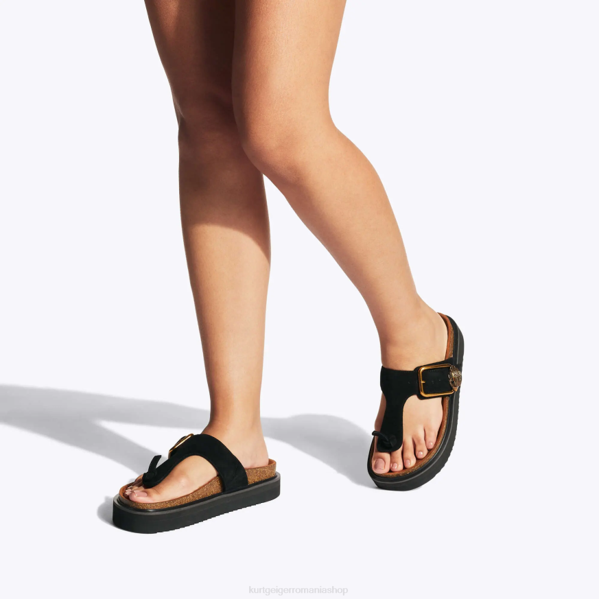 femei negru Kurt Geiger london eagle cataramă t-bar slides N02B441 | încălțăminte