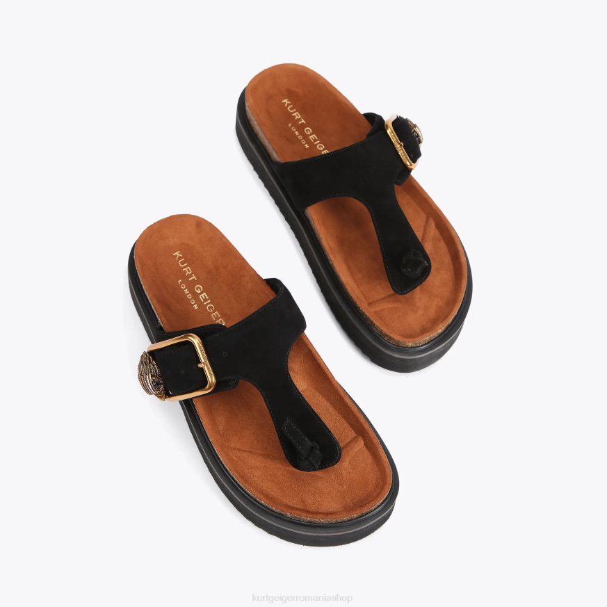 femei negru Kurt Geiger london eagle cataramă t-bar slides N02B441 | încălțăminte