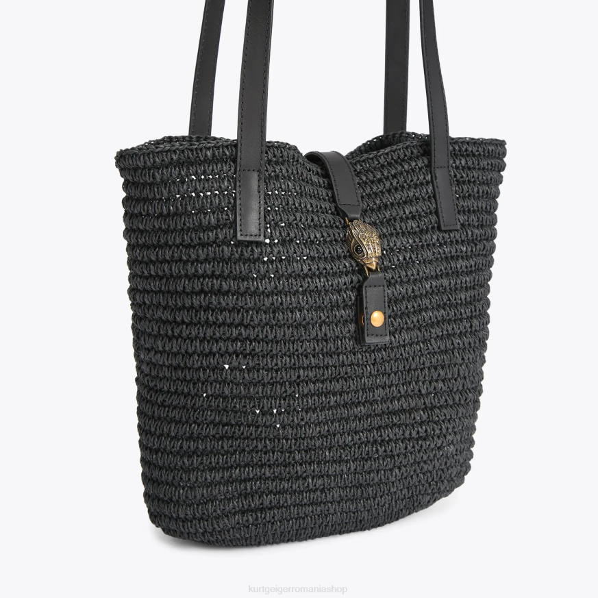 femei negru Kurt Geiger tote london hampton din rafia N02B463 | saci